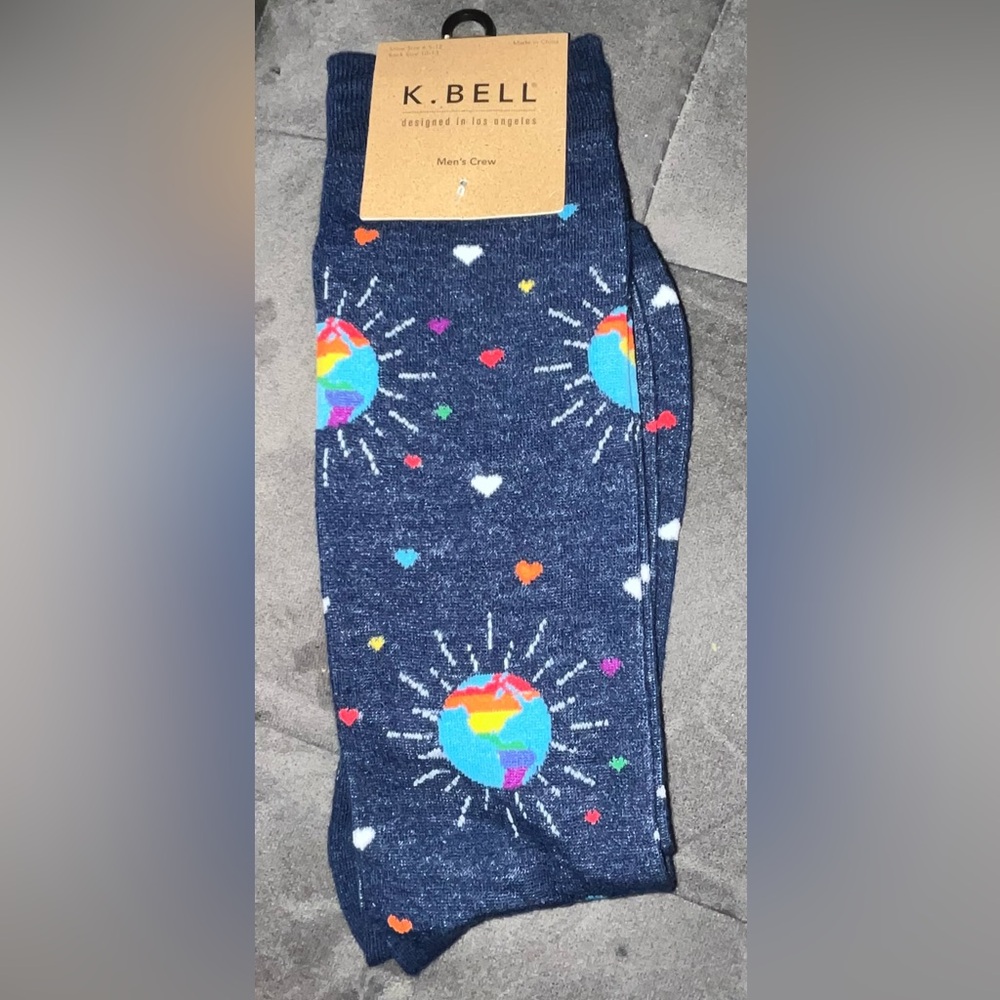 NWT K. Bell Pride Earth Rainbow Flag 🏳️‍🌈 Adult Socks